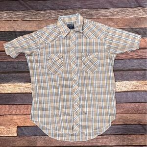 Vintage Western Wrangler Pearl Snap Rockabilly Short Sleeve Button Down Shirt